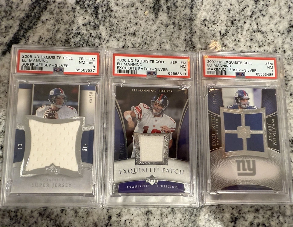 2005 2006 2007 Upper Deck Exquisite collection patch ELI MANNING Silver Lot PSA - Image 1 of 4