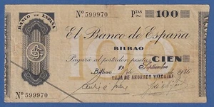 BILBAO -- 100 PESETAS ( 1936 ) -- BC+ / F+ -- SIN SERIE -- PICK S554h . - Imagen 1 de 2