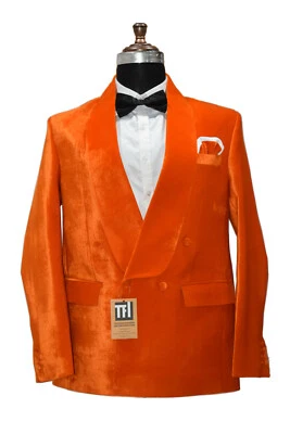Veste Blazer En Velours Orange Pour Homme, Veste De Dîner À Double Boutonnage - Photo 1/4