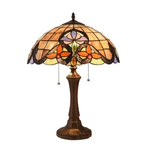 Stained Glass Table Lamp Victorian Dark Bronze Base 2 Light Bulb 16W x 22T NEW - Picture 1 of 5