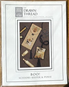 Drawn Thread BOO! Scissors Keeper & Purse Cross Stitch Pattern w/Buttons & Beads - Picture 1 of 4