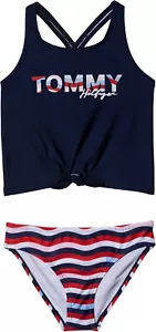 Tommy Hilfiger Girl's Wave Print Tankini Two-piece, Navy Blazer, Size Small(7) - Picture 1 of 2