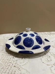 Pottery Polka Dot Covered Butter Dish - Picture 1 of 8