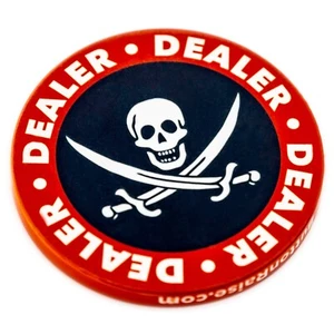POKER DEALER BUTTON Texas Hold 'Em Heimspiel Zubehör Totenkopf Jolly Roger rot - Bild 1 von 2