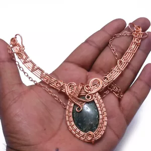 Green Aventurine Jewelry Copper Love Gift Wire Wrapped Chain Necklace CN-16 - Picture 1 of 6