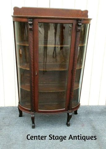62987  Oak Victorian Lion Head China Cabinet Curio Cover