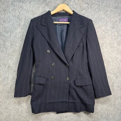 Blazer Ralph Lauren Colección Mujer Talla UK12 Azul Rayas Doble Pecho Foto 1 de 4