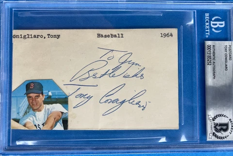 1964 Tony Conigliaro Signed Goverment Postcard Index Red Sox BAS Beckett COA Cover