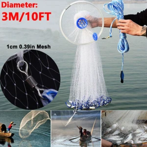 10ft Fishing Cast Net Bait Easy Throw Hand Cast Strong Tire Trap Mesh Line Home - Picture 1 of 9