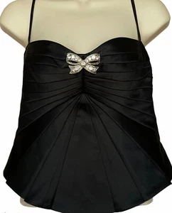 JS Collection Black Bustier Top Rhinestone Bow - Picture 1 of 6