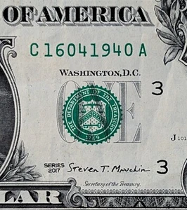 2017 $1 bill fancy serial, birthday date note April 16, 1940 16041940 - Picture 1 of 3