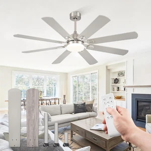 62 Inch Ceiling Fans with Lights,Nickel Modern Ceiling Fan with Remote,Large Far - Picture 1 of 9