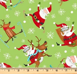Extreme Santa Green Santa Toss 25439-74 Northcott Fabric Half Yd Continuous Cuts - Picture 1 of 2