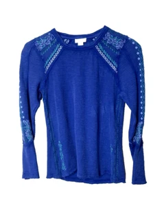 Sundance Size PXXS Embroidered Long Sleeve T Shirt Boho Blue XXS Petite - Picture 1 of 11