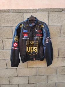 JH Design NasCar Dale Jarrett Patched Leather Jacket Men's Size L - Picture 1 of 11