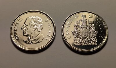 2025 UNC 50 cents, Canada, half dollar, Charles III, from mint wrapped roll. - Image 1 of 4