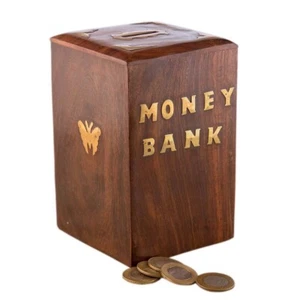 Banco de dinero de madera caja de monedas alcancías mejor para regalo 8,5 x 5 pulgadas marrón - Imagen 1 de 4