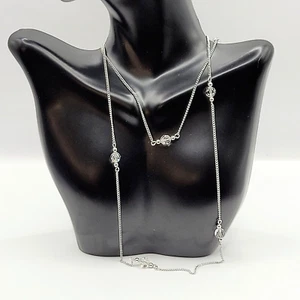 Avon Bahnhof Halskette silberfarben mit funkelnden Kristallperlen minimalistisch 31 Zoll - Bild 1 von 24