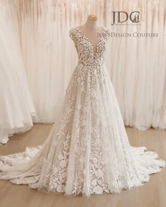 Glitter Lace Wedding Dress Ball Gown Custom made 2-28W Plus size Corset - Picture 1 of 11