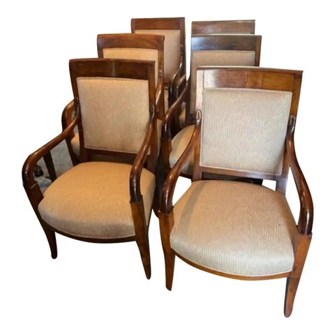 Set of 6 English Antique Directoire Mahogany Fauteuils or Dining Chairs Cover