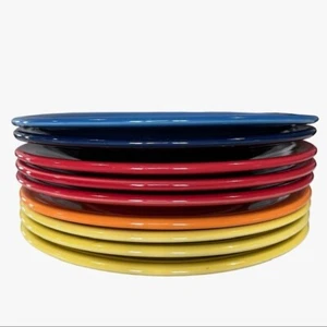 Set of 9 Homer Laughlin Fiesta Dinner Plates 10.5" Assorted Colors Fiestaware - Picture 1 of 11