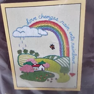 Vintage Sunset Stitchery Embroidery Kit Love Rain Into Rainbows 4x5 New Unopened - Picture 1 of 10