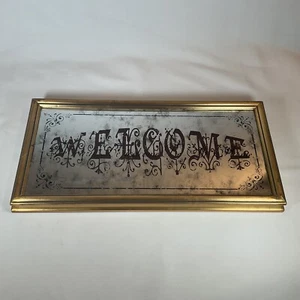 Hobby Lobby Glass and Golden Wood Framed WELCOME Decoration 16.”x8” - Picture 1 of 6