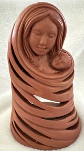 Mary Jesus Mother Baby Clay Terracotta Tealight Candle Holder Xmas Decor 8.5” - Picture 1 of 8