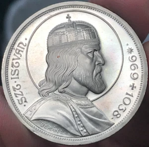 1938 Hungary 5 Pengo Proof Restrike - Death of St. Stephan - 25g .640 Silver - Picture 1 of 8