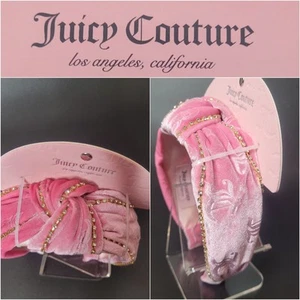 Juicy Couture Petal Pink Velour Embossed Gold Faux Diamond Knotted Headband NWT - Picture 1 of 6