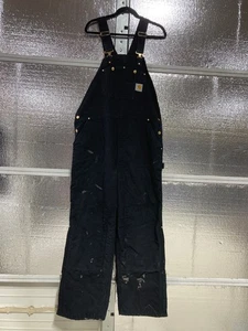 Carhartt Overalls - Mens 44x32 - Vintage Double Knee- Black Carpenter Distressed - Picture 1 of 21