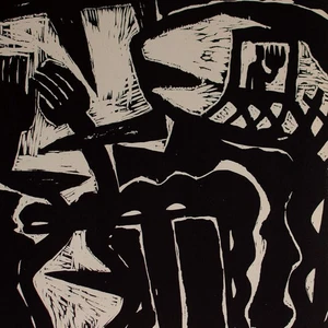 Ina Barfuss Atelierbesuch Abstrakt Griffelkunst signiert Holzdruck 1990 - Picture 1 of 4