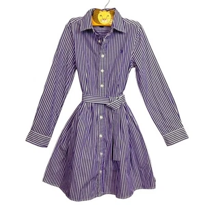 Polo Ralph Lauren Girls Pinstripe Shirt Dress Button Up Purple White Size 10 NWT - Picture 1 of 9