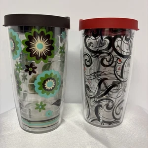 Lote de 2 vasos TERVIS 16 OZ, FIESTA, tapas, marrón/verde y rojo/negro - Imagen 1 de 6