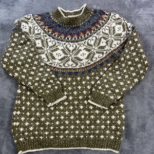 Norwegian Totem Sweater Large Fair Isle Wool Blend Cable Knit Stitches - Bild 1 von 9