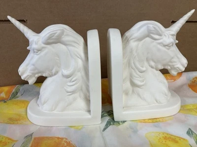 Unicorn bookend pair  7' tall Ceramic Bisque ready to paint whimsical decoration - Image 1 of 4