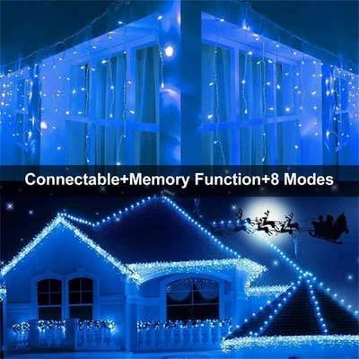 Christmas Fairy Lights LED Icicle Waterfall Connectable Outdoor Xmas Home Decor - Image 1 of 4