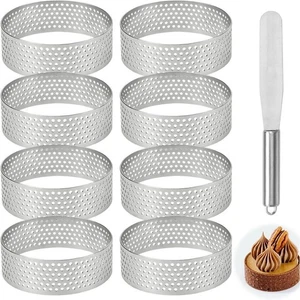 8 Piece Mousse Cake Ring Set Stainless Steel for Baking Mini Cakes and Tartlets - Picture 1 of 5
