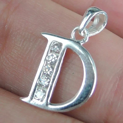 Ciondolo ciondolo alfabeto iniziale lettera zirconi argento sterling 925... - Immagine 1 di 4