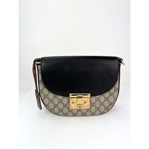 Gucci Gg Supreme Web Lucchetto Nero Messenger Borsa a Tracolla Donna Marrone Taglia Unica