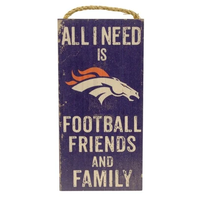 Letrero de madera NFL Denver Broncos "Todo lo que necesito es fútbol americano amigos y familiares" Foto 1 de 3