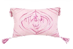 13" X 20" Pink and White Throw Pillow with Tassels - Picture 1 of 6