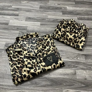 Women’s Leopard Satin Pajama Set Size S 2-Piece Button Up Top And Pants Pajamas - Picture 1 of 17