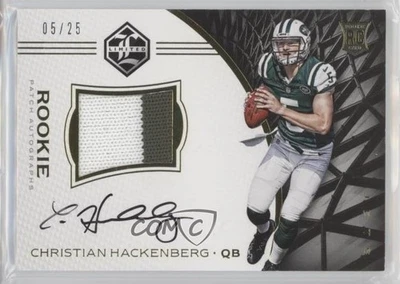 2016 Limited Spotlight Gold /25 Christian Hackenberg RPA Rookie Patch Auto RC - Image 1 of 2