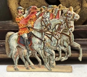 Caballos victorianos troquelados en relieve y soldados europeos con trompetas chatarra - L11 - Imagen 1 de 5