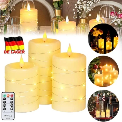 Set of 3 LED Candles Flickering with Timer Remote Control Christmas Decor DE - Image 1 of 4