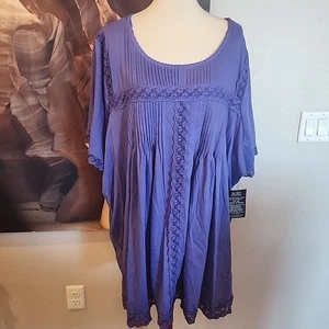 NWT Woman Within Pintuck Short Sleeve Top 6x w/Lace Trim Purple - Picture 1 of 8
