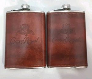 2 Crown Royal Whiskey Liquor flask stainless steel with leather cover. 8oz. New - Picture 1 of 4