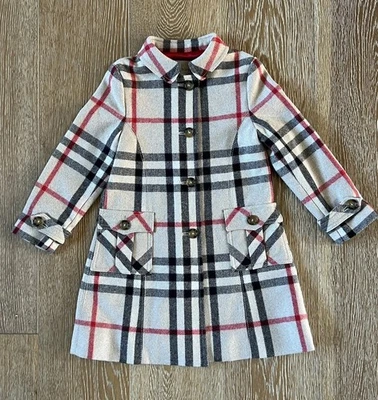 Abrigo Burberry Niñas Beige Nova Check Mezcla Lana Talla 4 Usado en Excelente Condición Foto 1 de 4