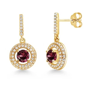 18K Yellow Gold Plated Silver Dangle Earrings Rhodolite Garnet Moissanite (1.71 - Picture 1 of 3